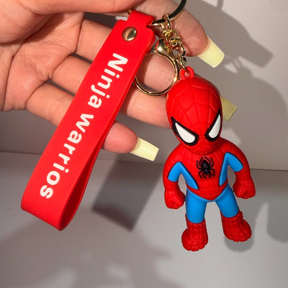Red & Blue Spider Keychain with 'Ninja warriors' Strap